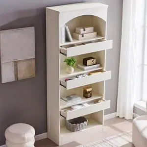 IFGET 76" Tall Arched Bookcase with 1PC Magnetic Lock Drawer, Modern Wooden Arch Bookshelf w/3 Pull-Out Drawers, Farmhouse 4 Tiers Book Shelf w/Open Shelves for Living Room, Office (Antique White) IFGET 76" Tall Arched Bookcase with 1PC Magnetic Lock Drawer, Modern Wooden Arch Bookshelf w/3 Pull-Out Drawers, Farmhouse 4 Tiers Book Shelf w/Open Shelves for Living Room, Office (Antique White)