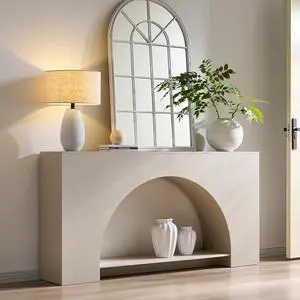 IFGET 63" Arched Console Table, 2-Tier Modern Entryway Table with Arched Base, Narrow Long Wood Sofa Table Behind Couch Table for Living Room, Hallway, Foyer, Cream IFGET 63" Arched Console Table, 2-Tier Modern Entryway Table with Arched Base, Narrow Long Wood Sofa Table Behind Couch Table for Living Room, Hallway, Foyer, Cream