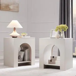 Arched End Table Set of 2 with Type-C Charging Station, 22" Modern Bedroom NightStand with Arched Shelf, Side Table with Outlet, USB, Type-C Port for Bedroom, Cream Arched End Table Set of 2 with Type-C Charging Station, 22" Modern Bedroom NightStand with Arched Shelf, Side Table with Outlet, USB, Type-C Port for Bedroom, Cream
