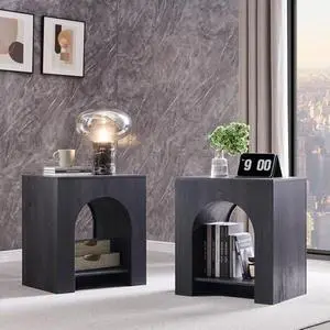 Arched End Table Set of 2 with Type-C Charging Station, 22" Modern Bedroom NightStand with Arched Shelf, Side Table with Outlet, USB, Type-C Port for Bedroom, Dark Grey Arched End Table Set of 2 with Type-C Charging Station, 22" Modern Bedroom NightStand with Arched Shelf, Side Table with Outlet, USB, Type-C Port for Bedroom, Dark Grey