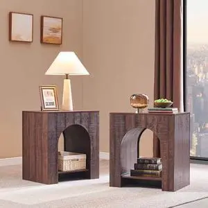 Arched End Table Set of 2 with Type-C Charging Station, 22" Modern Bedroom NightStand with Arched Shelf, Side Table with Outlet, USB, Type-C Port for Bedroom, Brown Arched End Table Set of 2 with Type-C Charging Station, 22" Modern Bedroom NightStand with Arched Shelf, Side Table with Outlet, USB, Type-C Port for Bedroom, Brown