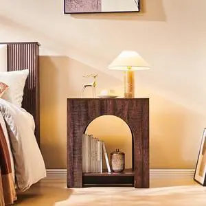 Arched End Table with Type-C Charging Station, 22" Modern Bedroom NightStand with Arched Open Shelf, Night Table with Outlet, USB, Type-C Port for Bedroom, Natural Arched End Table with Type-C Charging Station, 22" Modern Bedroom NightStand with Arched Open Shelf, Night Table with Outlet, USB, Type-C Port for Bedroom, Natural