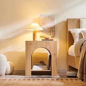 Arched End Table with Type-C Charging Station, 22" Modern Bedroom NightStand with Arched Open Shelf, Night Table with Outlet, USB, Type-C Port for Bedroom, Natural Arched End Table with Type-C Charging Station, 22" Modern Bedroom NightStand with Arched Open Shelf, Night Table with Outlet, USB, Type-C Port for Bedroom, Natural