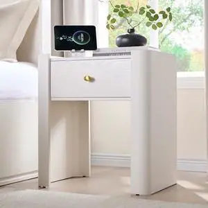 IFGET 23.6" Tall Modern Nightstand with Charging Station, 22" Wide Curved Bedside Table with 1 Storage Drawer, Wooden Night Stand, Large End Table for Bedroom, Living Room, White IFGET 23.6" Tall Modern Nightstand with Charging Station, 22" Wide Curved Bedside Table with 1 Storage Drawer, Wooden Night Stand, Large End Table for Bedroom, Living Room, White