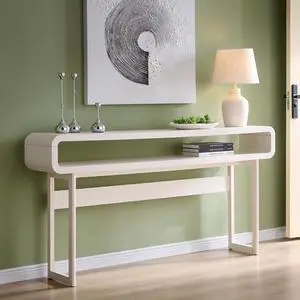 IFGET 63-Inch Long Console Table, 31.5" Tall Modern Entryway Table with Open Storage Shelf, Curved Profile Design, Narrow Wood Sofa Table Behind Couch Table for Living Room, Hallway, Foyer, White IFGET 63-Inch Long Console Table, 31.5" Tall Modern Entryway Table with Open Storage Shelf, Curved Profile Design, Narrow Wood Sofa Table Behind Couch Table for Living Room, Hallway, Foyer, White