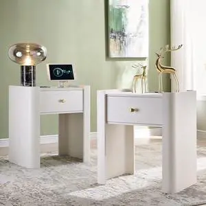 IFGET 23.6" Tall Modern Nightstand Set of 2, 22" Wide Curved Bedside Table with Charging Station, Wooden Night Stand with 1 Storage Drawer, Large End Table for Bedroom, Living Room, White IFGET 23.6" Tall Modern Nightstand Set of 2, 22" Wide Curved Bedside Table with Charging Station, Wooden Night Stand with 1 Storage Drawer, Large End Table for Bedroom, Living Room, White
