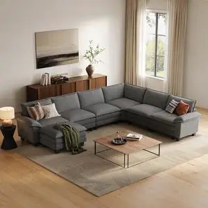 LINSY HOME Modular Sectional Sofa, 6-Seat Corduroy Modern Cloud Couch with Deep Seat & 1 Movable Ottoman, Perfect for Living Room, Office, Bedroom, Grey LINSY HOME Modular Sectional Sofa, 6-Seat Corduroy Modern Cloud Couch with Deep Seat & 1 Movable Ottoman, Perfect for Living Room, Office, Bedroom, Grey