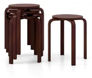 COSTWAY Stackable Bentwood Stools Set of 4, 18-Inch Height Backless Counter Chairs with Round Top, Anti-Slip Felt Pad, Portable School Stool for Dining Room, Kitchen, Classroom, Dark Coffee COSTWAY Stackable Bentwood Stools Set of 4, 18-Inch Height Backless Counter Chairs with Round Top, Anti-Slip Felt Pad, Portable School Stool for Dining Room, Kitchen, Classroom, Dark Coffee
