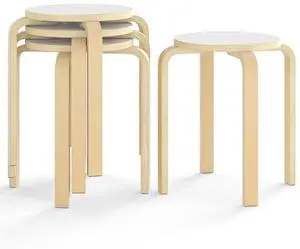 COSTWAY Stackable Bentwood Stools Set of 4, 18-Inch Height Backless Counter Chairs with Round Top, Anti-Slip Felt Pad, Portable School Stool for Dining Room, Kitchen, Classroom (Natural+White) COSTWAY Stackable Bentwood Stools Set of 4, 18-Inch Height Backless Counter Chairs with Round Top, Anti-Slip Felt Pad, Portable School Stool for Dining Room, Kitchen, Classroom (Natural+White)
