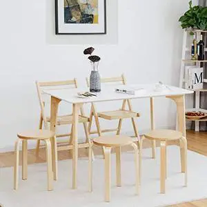 COSTWAY Stackable Bentwood Stools Set of 4, 18-Inch Height Backless Counter Chairs with Round Top, Anti-Slip Felt Pad, Portable School Stool for Dining Room, Kitchen, Classroom, Birch COSTWAY Stackable Bentwood Stools Set of 4, 18-Inch Height Backless Counter Chairs with Round Top, Anti-Slip Felt Pad, Portable School Stool for Dining Room, Kitchen, Classroom, Birch