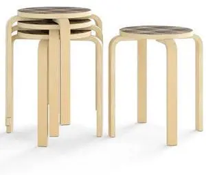 COSTWAY Stackable Bentwood Stools Set of 4, 18-Inch Height Backless Counter Chairs with Round Top, Anti-Slip Felt Pad, Portable School Stool for Dining Room, Kitchen, Classroom (Birch+Black) COSTWAY Stackable Bentwood Stools Set of 4, 18-Inch Height Backless Counter Chairs with Round Top, Anti-Slip Felt Pad, Portable School Stool for Dining Room, Kitchen, Classroom (Birch+Black)