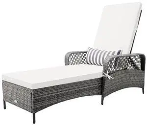 COSTWAY PE Rattan Chaise Lounge Chair, 6 Gear Adjustable Recliner with Armrest & Pillow, Wicker Outdoor Furniture for Deck, Patio (1, Gray) COSTWAY PE Rattan Chaise Lounge Chair, 6 Gear Adjustable Recliner with Armrest & Pillow, Wicker Outdoor Furniture for Deck, Patio (1, Gray)