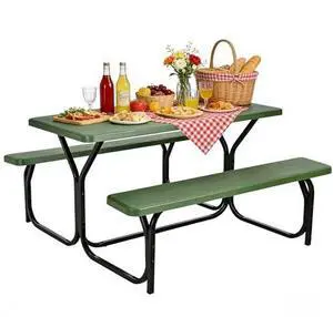 COSTWAY Outdoor Picnic Table, HDPE Plastic Picnic Table Bench Set with Weather Resistant Tabletop & Wood Texture, Ideal for Patio, Backyard (59" D x 54" W x 28.5" H,Green) COSTWAY Outdoor Picnic Table, HDPE Plastic Picnic Table Bench Set with Weather Resistant Tabletop & Wood Texture, Ideal for Patio, Backyard (59" D x 54" W x 28.5" H,Green)