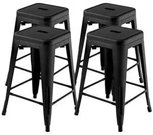 COSTWAY Bar Stools Set of 4, 24 Stackable Metal Stools with Square Seat & Handing Hole, X-Shaped Reinforced Design, Backless Bar Chairs for Kitchen, Dining Room, Pub (Black, 24) COSTWAY Bar Stools Set of 4, 24 Stackable Metal Stools with Square Seat & Handing Hole, X-Shaped Reinforced Design, Backless Bar Chairs for Kitchen, Dining Room, Pub (Black, 24)
