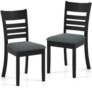 COSTWAY Wooden Dining Chairs Set of 2, Solid Rubberwood Frame Kitchen Side Chairs w/Upholstered Padded Seat & High Slat Back, Mid-Century Modern Dining Chair for Dining Room Kitchen (Black) COSTWAY Wooden Dining Chairs Set of 2, Solid Rubberwood Frame Kitchen Side Chairs w/Upholstered Padded Seat & High Slat Back, Mid-Century Modern Dining Chair for Dining Room Kitchen (Black)