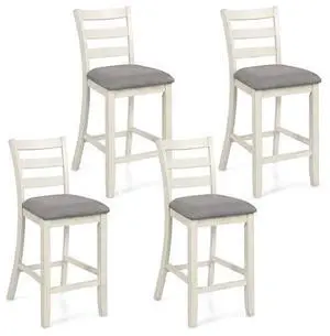 COSTWAY Bar Stools Set of 4, 26'' Upholstered Counter Height Barstools with Back, Padded Seat & Footrest, Farmhouse Wooden Bar Chairs for Kitchen Island Dining Room, Pub, Cafe (Beige) COSTWAY Bar Stools Set of 4, 26'' Upholstered Counter Height Barstools with Back, Padded Seat & Footrest, Farmhouse Wooden Bar Chairs for Kitchen Island Dining Room, Pub, Cafe (Beige)