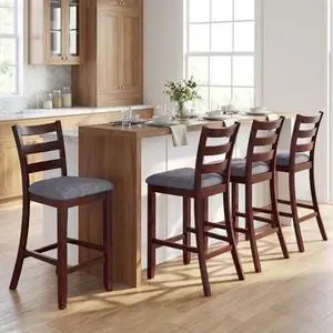COSTWAY Bar Stools Set of 4, 26'' Upholstered Counter Height Barstools with Back, Padded Seat & Footrest, Farmhouse Wooden Bar Chairs for Kitchen Island Dining Room, Pub, Cafe (Walnut) COSTWAY Bar Stools Set of 4, 26'' Upholstered Counter Height Barstools with Back, Padded Seat & Footrest, Farmhouse Wooden Bar Chairs for Kitchen Island Dining Room, Pub, Cafe (Walnut)
