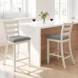 COSTWAY Set of 2 Counter Height Bar Stool, 26 Inch Upholstered Bar Stools with Solid Rubber Wood Frame, Foam-Padded Cushion, Footrest, Kitchen Chair for Bistro, Living Room, Grey and Beige COSTWAY Set of 2 Counter Height Bar Stool, 26 Inch Upholstered Bar Stools with Solid Rubber Wood Frame, Foam-Padded Cushion, Footrest, Kitchen Chair for Bistro, Living Room, Grey and Beige