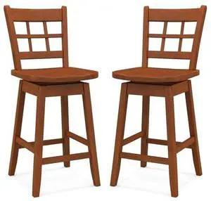 COSTWAY Swivel Bar Stools Set of 2, 24.5 Inch Counter Height Bar Chairs w/Hollow Backrest & Contoured Seat, Wooden Barstools w/Footrest for Kitchen Island, Pub, Bistro, Cafe (2, Walnut) COSTWAY Swivel Bar Stools Set of 2, 24.5 Inch Counter Height Bar Chairs w/Hollow Backrest & Contoured Seat, Wooden Barstools w/Footrest for Kitchen Island, Pub, Bistro, Cafe (2, Walnut)