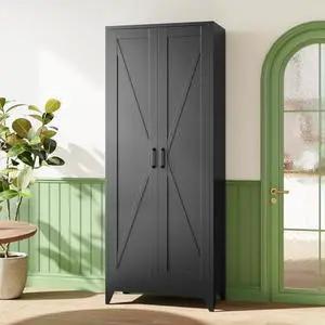 Letaya 75" H Metal Storage Cabinet with 2 Doors and 4 Shelves,Tall Kitchen Pantry Cabinets,Farmhouse Utility Pantry Organizers for Cupboard/Dining/Bathroom/Home Office/Garage Room,Black Letaya 75" H Metal Storage Cabinet with 2 Doors and 4 Shelves,Tall Kitchen Pantry Cabinets,Farmhouse Utility Pantry Organizers for Cupboard/Dining/Bathroom/Home Office/Garage Room,Black