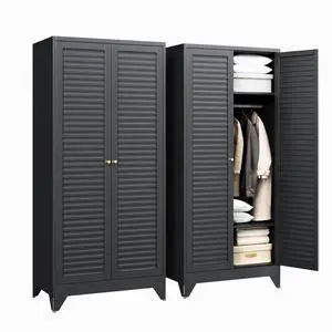 Letaya Armoire Wardrobe Closet,20" Deep Metal Wardrobe Cabinet with Doors and Shelves,Hanging Rod Clothing Storage Cabinets for Home RoomBlack Letaya Armoire Wardrobe Closet,20" Deep Metal Wardrobe Cabinet with Doors and Shelves,Hanging Rod Clothing Storage Cabinets for Home RoomBlack