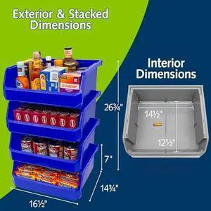 ReadySpace Plastic Containers for Organizing and Storage Bins for Closet, Kitchen, Office, Garage or Pantry Organization, Stackable Bins, Extra Large (14.8" x 16.5" x 7"), 4-Pack, Blue ReadySpace Plastic Containers for Organizing and Storage Bins for Closet, Kitchen, Office, Garage or Pantry Organization, Stackable Bins, Extra Large (14.8" x 16.5" x 7"), 4-Pack, Blue