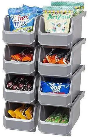 ReadySpace Plastic Containers for Organizing and Storage Bins for Closet, Kitchen, Office, Garage or Pantry Organization, Stackable Bins, Medium (11" x 5" x 5.5"), 8-Pack, Grey ReadySpace Plastic Containers for Organizing and Storage Bins for Closet, Kitchen, Office, Garage or Pantry Organization, Stackable Bins, Medium (11" x 5" x 5.5"), 8-Pack, Grey
