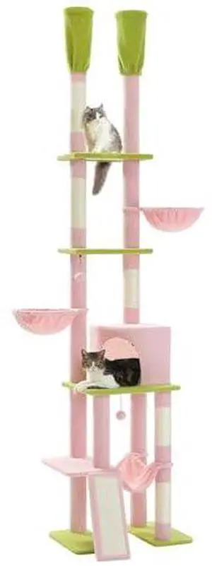 PAWZ Road Pink Cat Tree, Floor to Ceiling Cat Tower with Adjustable Height(85-112 Inches), 7 Tiers Climbing Activity Center with Cozy Hammocks, 5 Platforms and Scratching Posts for Indoor Cats-Pink PAWZ Road Pink Cat Tree, Floor to Ceiling Cat Tower with Adjustable Height(85-112 Inches), 7 Tiers Climbing Activity Center with Cozy Hammocks, 5 Platforms and Scratching Posts for Indoor Cats-Pink