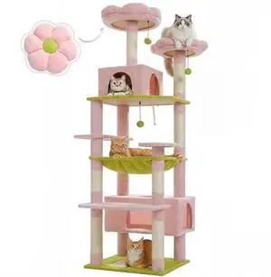 PAWZ Road Flower Cat Tree, 72 Inches Large Cat Tower with Steel Frame Hammock and 7 Scratching Posts, Tall Cat Tree with 2 Condos and Perches for Large Indoor Cats - Pink PAWZ Road Flower Cat Tree, 72 Inches Large Cat Tower with Steel Frame Hammock and 7 Scratching Posts, Tall Cat Tree with 2 Condos and Perches for Large Indoor Cats - Pink