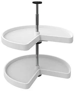 Rev-A-Shelf 24" Kidney Shaped Dual Tier Lazy Susan Organizer for Corner Base Kitchen Cabinets, Plastic Home Storage Shelves, 24" W x 14.31" D x 26" H, White, 3472-24-11-52 Rev-A-Shelf 24" Kidney Shaped Dual Tier Lazy Susan Organizer for Corner Base Kitchen Cabinets, Plastic Home Storage Shelves, 24" W x 14.31" D x 26" H, White, 3472-24-11-52