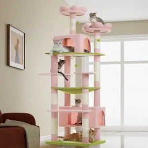 PAWZ Road Flower Cat Tree for Large Cats, 81 Inches Pink Tall Cat Tower with 2 Perches, 2 Condos and Spacious Hammock, XL Extra Large Condo with 7 Scratching Posts for 20lb+ Adult Cats PAWZ Road Flower Cat Tree for Large Cats, 81 Inches Pink Tall Cat Tower with 2 Perches, 2 Condos and Spacious Hammock, XL Extra Large Condo with 7 Scratching Posts for 20lb+ Adult Cats