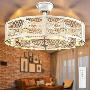 Outdoor Ceiling Fan with Light: 26" Caged Ceiling Fans with Remote Control for Patio Kitchen Bedroom - Farmhouse Fandelier Flush Mount Lights Fixture Reversible 6 Speed Timer Cement Outdoor Ceiling Fan with Light: 26" Caged Ceiling Fans with Remote Control for Patio Kitchen Bedroom - Farmhouse Fandelier Flush Mount Lights Fixture Reversible 6 Speed Timer Cement