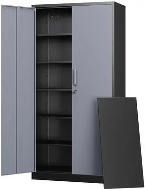 Metal Storage Cabinets with Lock Door and 5 Adjustable Shelves, Steel Garage Tool Organization Cabinets for Home,Utility Room, Warehouse,Lockers(71"-Black Gray) | Lock Door Metal Storage Cabinets with Lock Door and 5 Adjustable Shelves, Steel Garage Tool Organization Cabinets for Home,Utility Room, Warehouse,Lockers(71"-Black Gray) | Lock Door