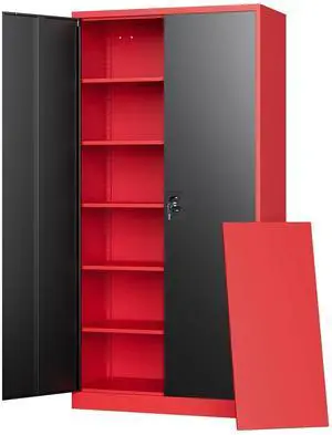 Metal Storage Cabinets with Lock, 71" Tall Locker Organizer Steel Cabinets, Adjustable Shelves 2 Doors for Home, Office, Warehouse,Garage,Industrial,Employee Lockers (Style B, Black Red) Metal Storage Cabinets with Lock, 71" Tall Locker Organizer Steel Cabinets, Adjustable Shelves 2 Doors for Home, Office, Warehouse,Garage,Industrial,Employee Lockers (Style B, Black Red)