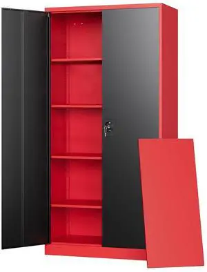 Metal Storage Cabinets with Lock, 72" Tall Locker Organizer Steel Cabinets, Adjustable Layers Shelves 2 Doors for Home, Office, Warehouse,Garage(Black Red) Metal Storage Cabinets with Lock, 72" Tall Locker Organizer Steel Cabinets, Adjustable Layers Shelves 2 Doors for Home, Office, Warehouse,Garage(Black Red)
