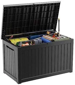 281 Gallon Outdoor Storage Box Waterproof, Large Resin Patio Deck Boxes, Lockable Outdoor Storage Container for Patio Furniture, Garden, and Pool Tools (281 Gallon, Black) 281 Gallon Outdoor Storage Box Waterproof, Large Resin Patio Deck Boxes, Lockable Outdoor Storage Container for Patio Furniture, Garden, and Pool Tools (281 Gallon, Black)