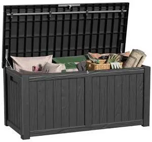 150 Gallon Outdoor Deck Box, Lockable Waterproof Outdoor Storage Boxes For Garden Tools,Indoor Cushions,Accessories Outside Storage Resin Weatherproof Container(Black) 150 Gallon Outdoor Deck Box, Lockable Waterproof Outdoor Storage Boxes For Garden Tools,Indoor Cushions,Accessories Outside Storage Resin Weatherproof Container(Black)