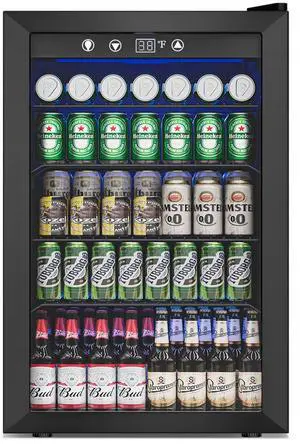 4.5 Cu.Ft Beverage Refrigerator Cooler - 145 Can Mini Fridge Glass Door for Soda Beer Wine, Small Refrigerator for Bedroom Office Home Bar, 4 Adjustable Shelves, Black 4.5 Cu.Ft Beverage Refrigerator Cooler - 145 Can Mini Fridge Glass Door for Soda Beer Wine, Small Refrigerator for Bedroom Office Home Bar, 4 Adjustable Shelves, Black