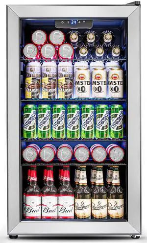 3.2 Cu.Ft Mini Fridge with Glass Door - 126 Can Beverage Refrigerator Cooler for Drink Beer Wine Soda, Small Refrigerator for Bedroom Office Bar Dorm, 4 Adjustable Shelves, Silver 3.2 Cu.Ft Mini Fridge with Glass Door - 126 Can Beverage Refrigerator Cooler for Drink Beer Wine Soda, Small Refrigerator for Bedroom Office Bar Dorm, 4 Adjustable Shelves, Silver