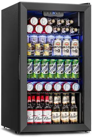 Beverage Refrigerator and Cooler - 126 Can Mini Fridge Glass Door for Soda Beer Wine - Freestanding Beverage Fridge for Bedroom Office Bar, 4 Adjustable Shelves, 3.2 Cu.Ft, Black Beverage Refrigerator and Cooler - 126 Can Mini Fridge Glass Door for Soda Beer Wine - Freestanding Beverage Fridge for Bedroom Office Bar, 4 Adjustable Shelves, 3.2 Cu.Ft, Black