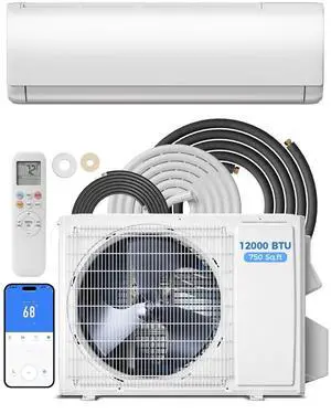 12000 BTU Mini Split AC/Heating System, 22 SEER2 115V, Cools Rooms up to 750 Sq.Ft, Air Conditioner with Installation Kit, Remote, Wi-Fi Control, Low Noise, Compatible with Alexa 12000 BTU Mini Split AC/Heating System, 22 SEER2 115V, Cools Rooms up to 750 Sq.Ft, Air Conditioner with Installation Kit, Remote, Wi-Fi Control, Low Noise, Compatible with Alexa