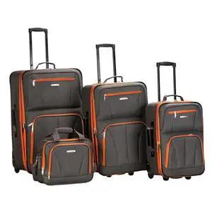 Rockland Fashion Softside 4 Piece Luggage Set, Expandable, (14" Tote/19"/24"/28"), Charcoal Rockland Fashion Softside 4 Piece Luggage Set, Expandable, (14" Tote/19"/24"/28"), Charcoal
