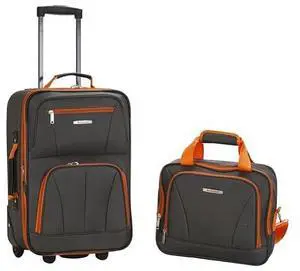 Rockland Fashion Softside 2 Piece Luggage Set, Expandable, (14" Tote/19" Upright), Charcoal Rockland Fashion Softside 2 Piece Luggage Set, Expandable, (14" Tote/19" Upright), Charcoal