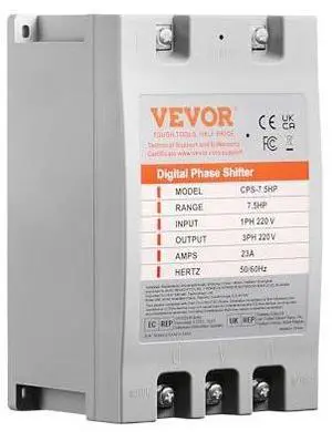 VEVOR 3 Phase Converter - 7.5HP 23A 220V Single Phase to 3 Phase Converter, 220V Input/Output, Digital Phase Shifter for Residential & Light Commercial Use (One Converter for One Motor Only) VEVOR 3 Phase Converter - 7.5HP 23A 220V Single Phase to 3 Phase Converter, 220V Input/Output, Digital Phase Shifter for Residential & Light Commercial Use (One Converter for One Motor Only)