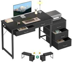 ODK Computer Desk with 5 Drawers, 53 Inch Office Desk with Printer Shelf, Reversible Gaming Desk for Home Bedroom, Writing Table Desk with for Storage, Black ODK Computer Desk with 5 Drawers, 53 Inch Office Desk with Printer Shelf, Reversible Gaming Desk for Home Bedroom, Writing Table Desk with for Storage, Black
