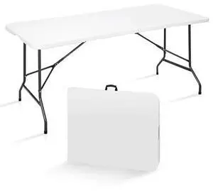 SUPER DEAL 6FT Folding Table for Indoor Outdoor, Portable Heavy Duty Fold-in-Half Plastic Dining Picnic Party Camping Table with Carrying Handle SUPER DEAL 6FT Folding Table for Indoor Outdoor, Portable Heavy Duty Fold-in-Half Plastic Dining Picnic Party Camping Table with Carrying Handle