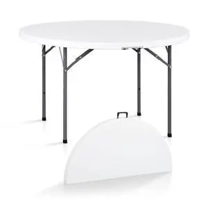 SUPER DEAL 4 Foot Round Folding Card Table, 48" Indoor Outdoor Portable Plastic Kitchen or Camping Picnic Party Wedding Event Table, White SUPER DEAL 4 Foot Round Folding Card Table, 48" Indoor Outdoor Portable Plastic Kitchen or Camping Picnic Party Wedding Event Table, White