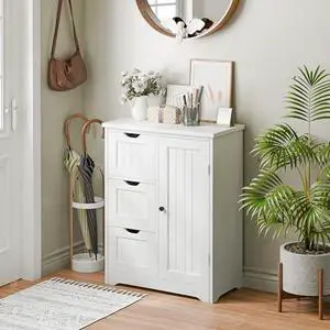 SUPER DEAL Bathroom Storage Cabinet with 3 Drawers and 1 Door, Entryway Home Decor Furniture Towels Storage Organizer Unit, White SUPER DEAL Bathroom Storage Cabinet with 3 Drawers and 1 Door, Entryway Home Decor Furniture Towels Storage Organizer Unit, White