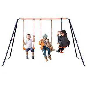 SUPER DEAL Outdoor Swing Set for Kids, 2 Swing Seat and 1 Glider 440 lbs Heavy Duty Metal A-Frame Play Swing Stand for Playground Backyard SUPER DEAL Outdoor Swing Set for Kids, 2 Swing Seat and 1 Glider 440 lbs Heavy Duty Metal A-Frame Play Swing Stand for Playground Backyard