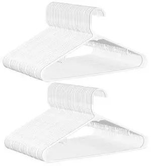 SUPER DEAL Plastic Hangers 100 Pack, Clothes Hangers with Double Hooks for Adults for Coats, Dresses, Shirts, Pants, Lightweight Yet Space Saving, White SUPER DEAL Plastic Hangers 100 Pack, Clothes Hangers with Double Hooks for Adults for Coats, Dresses, Shirts, Pants, Lightweight Yet Space Saving, White